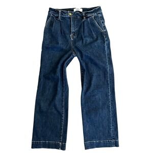 Mica Los Angeles Flare Leg Crop High Waist Jeans Size 29 Blue Pleated Modern